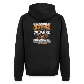 Feier des 70. Geburtstags Lustige Feier 70 Jahre - Unisex Premium Bio Zip Hoodie - Schwarz - Hinten - Nico (187cm)