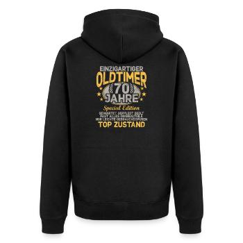 Feier des 70. Geburtstags Lustige Feier 70 Jahre - Unisex Premium Bio Zip Hoodie - Schwarz - Hinten - Nico (187cm)
