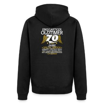 Feier des 70. Geburtstags Lustige Feier 70 Jahre - Unisex Premium Bio Zip Hoodie - Schwarz - Hinten - Nico (187cm)