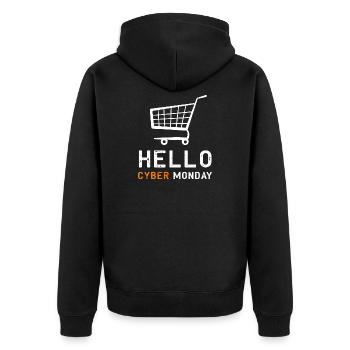 Cyber Monday Kaufrausch - Unisex Premium Bio Zip Hoodie - Schwarz - Hinten - Nico (187cm)
