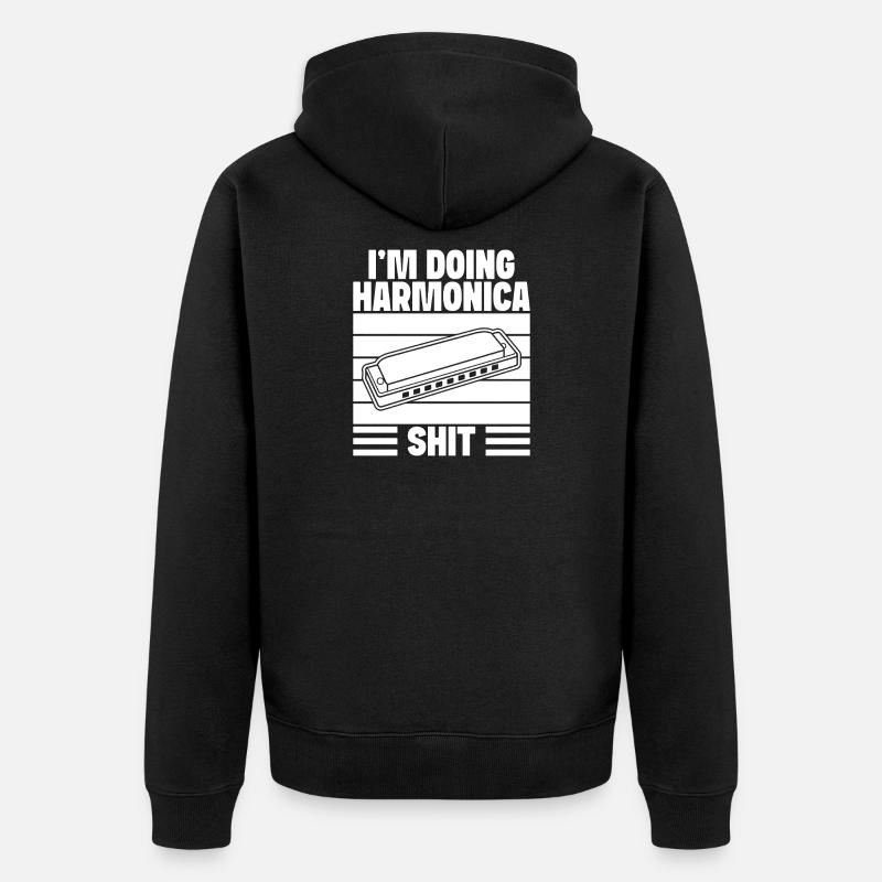 Harmonica Musican Doing Shit Harmonica - Unisex Premium Bio Zip Hoodie - Schwarz