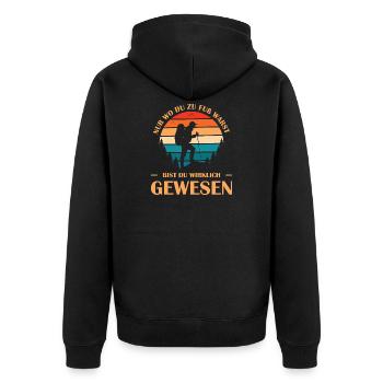 Wandern Sprüche Wanderer Wanderoutfits - Unisex Premium Bio Zip Hoodie - Schwarz - Hinten - Nico (187cm)