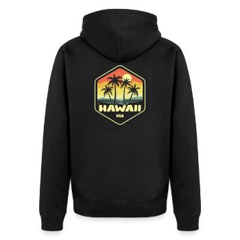 Hawaii Palmiers Crépuscule Vintage - Veste à capuche bio Premium Unisexe - noir - Dos - Nico (187cm)