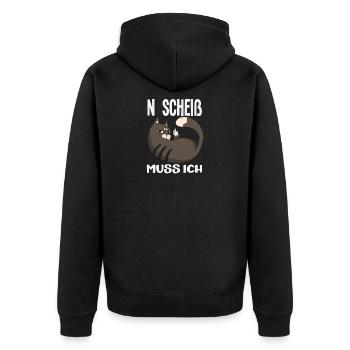 N Scheiß muss ich – Mittelfinger - Unisex Premium Bio Zip Hoodie - Schwarz - Hinten - Nico (187cm)
