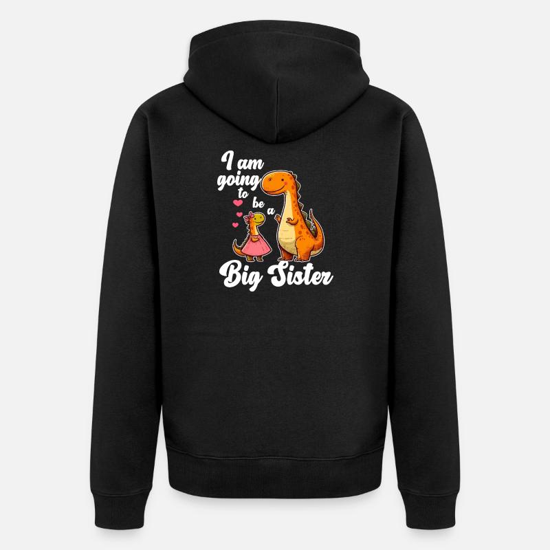 Werde eine große Schwester Dino - Unisex Premium Bio Zip Hoodie - Schwarz