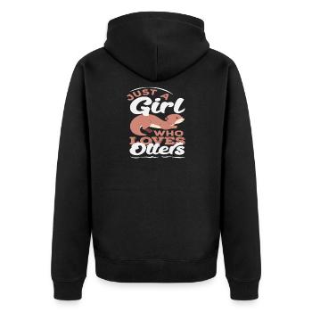Sea Otter Cartoon Mädchen, Das Liebt - Unisex Premium Bio Zip Hoodie - Schwarz - Hinten - Nico (187cm)