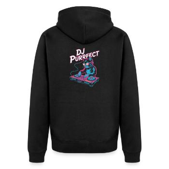 DJ PURRRFECT Katze DJ Mit Mischpult Rave - Unisex Premium Bio Zip Hoodie - Schwarz - Hinten - Nico (187cm)