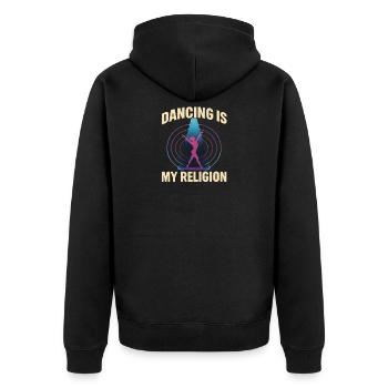  Dancing Is My Religion – Techno Rave - Unisex Premium Bio Zip Hoodie - Schwarz - Hinten - Nico (187cm)