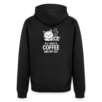 All I Need Is Coffee and Cat - Unisex Premium Organic Zip Hoodie - black - Back - Nico (187cm)