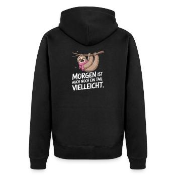 Morgen Ist Noch Ein Tag Faultier - Unisex Premium Bio Zip Hoodie - Schwarz - Hinten - Nico (187cm)