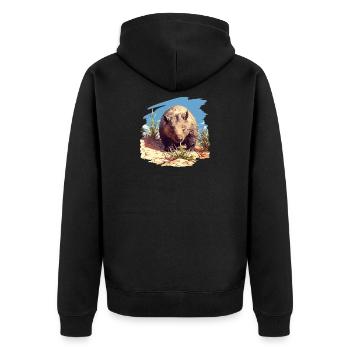 Wombats Wombat - Unisex Premium Bio Zip Hoodie - Schwarz - Hinten - Nico (187cm)