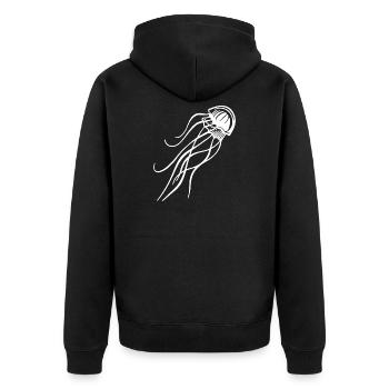 Qualle – Ozean & Strand Unterwasserwelt - Unisex Premium Bio Zip Hoodie - Schwarz - Hinten - Nico (187cm)