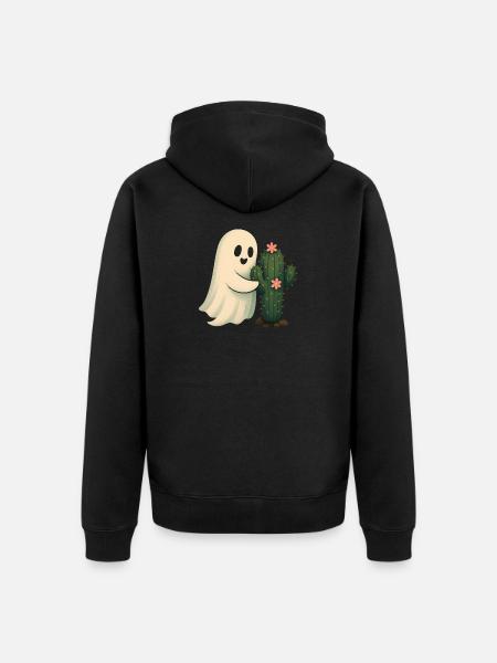 Cactus Friend Ghost Hugging Cactus - Unisex Premium Organic Zip Hoodie - black
