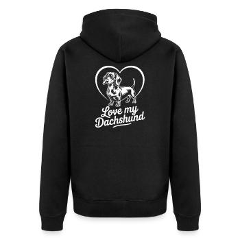 Dackel Herz Liebe Shirt - Unisex Premium Bio Zip Hoodie - Schwarz - Hinten - Nico (187cm)