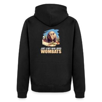 Wombats Wombat - Unisex Premium Bio Zip Hoodie - Schwarz - Hinten - Nico (187cm)