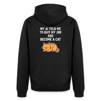 AI Cat Life - Unisex Premium Organic Zip Hoodie - black - Back - Nico (187cm)