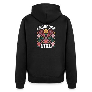 Lacrosse Saying Girl Funny Lacrosse Gift - Unisex Premium Organic Zip Hoodie - black - Back - Nico (187cm)