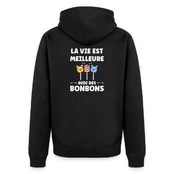 La vie est meilleure avec des bonbons - Veste à capuche bio Premium Unisexe - noir - Dos - Nico (187cm)