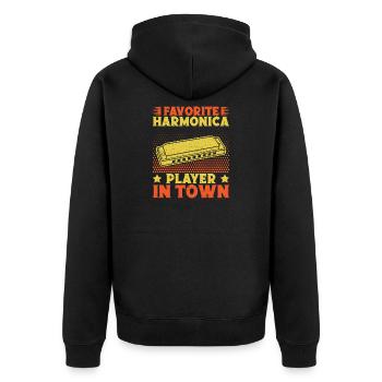 Drôle d’harmonica Joueur préféré en ville - Veste à capuche bio Premium Unisexe - noir - Dos - Nico (187cm)