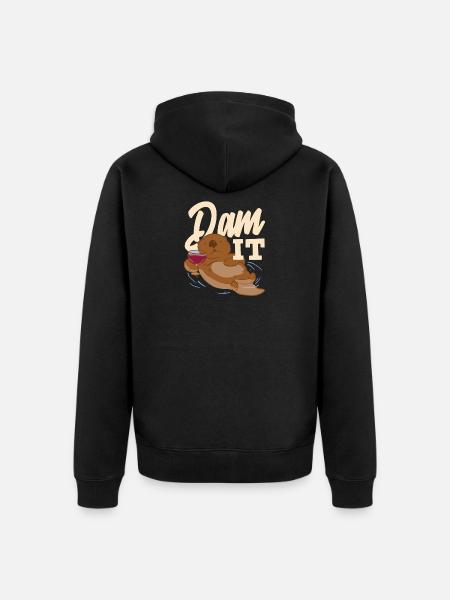 Sea Otter Cartoon Dam It - Unisex Premium Organic Zip Hoodie - black