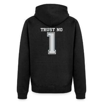 Vertraue niemandem 1 Fette Typografie - Unisex Premium Bio Zip Hoodie - Schwarz - Hinten - Nico (187cm)