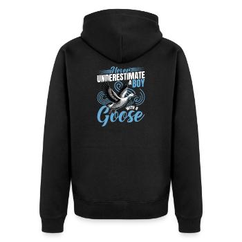 Funny Bird Goose - Unisex Premium Bio Zip Hoodie - Schwarz - Hinten - Nico (187cm)