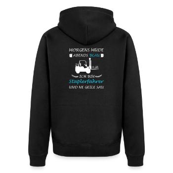 Staplerfahrer Stapler Lager Sprüche Logistik - Unisex Premium Bio Zip Hoodie - Schwarz - Hinten - Nico (187cm)
