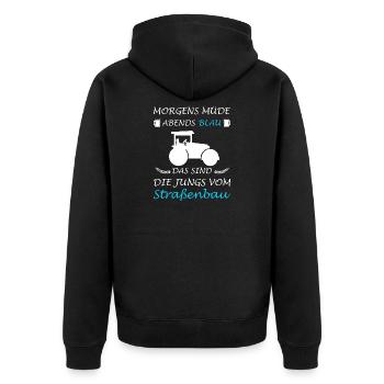 Straßenbau Straßenbauer Bauarbeiter - Unisex Premium Bio Zip Hoodie - Schwarz - Hinten - Nico (187cm)