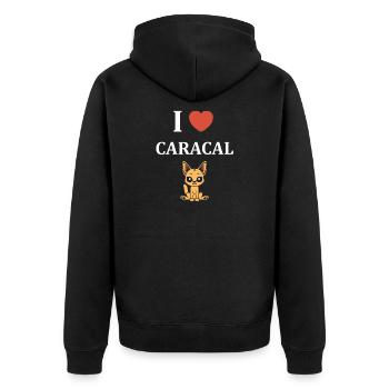 I love Caracal - Unisex Premium Organic Zip Hoodie - black - Back - Nico (187cm)