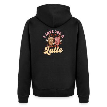 I Love You A Latte Cute Coffee Wortspiel - Unisex Premium Bio Zip Hoodie - Schwarz - Hinten - Nico (187cm)