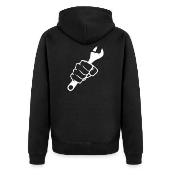 Fäuste und Schrauber Kraft - Unisex Premium Bio Zip Hoodie - Schwarz - Hinten - Nico (187cm)