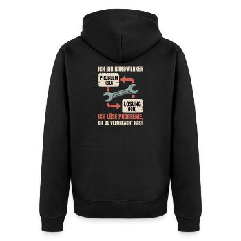 Handwerker Problemlöser Spruch - Unisex Premium Bio Zip Hoodie - Schwarz - Hinten - Nico (187cm)