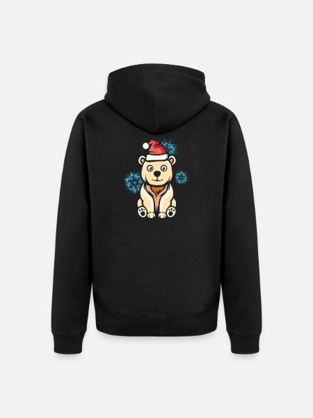 Christmas Polar Bear with Snowflakes - Unisex Premium Organic Zip Hoodie - black