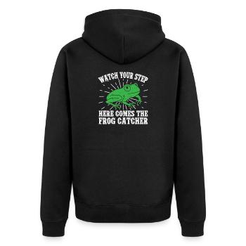 Frog Catcher Watch Your Step Frog - Unisex Premium Bio Zip Hoodie - Schwarz - Hinten - Nico (187cm)