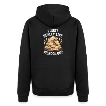 Pierogi Spruch Polnisch Lustiges Pierogi Geschenk - Unisex Premium Bio Zip Hoodie - Schwarz - Hinten - Nico (187cm)