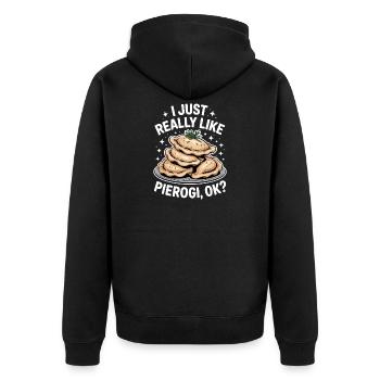 Pierogi Spruch Polnisch Lustiges Pierogi Geschenk - Unisex Premium Bio Zip Hoodie - Schwarz - Hinten - Nico (187cm)