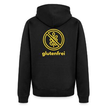 Glutenfrei Symbol in Gelb - Unisex Premium Bio Zip Hoodie - Schwarz - Hinten - Nico (187cm)
