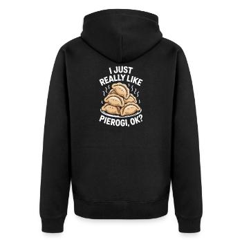 Pierogi Spruch Polnisch Lustiges Pierogi Geschenk - Unisex Premium Bio Zip Hoodie - Schwarz - Hinten - Nico (187cm)