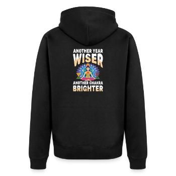 One More Year Wisdom Chakra Mandala - Unisex Premium Organic Zip Hoodie - black - Back - Nico (187cm)