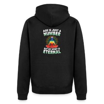 Age is Number – Spirit Eternal - Unisex Premium Organic Zip Hoodie - black - Back - Nico (187cm)