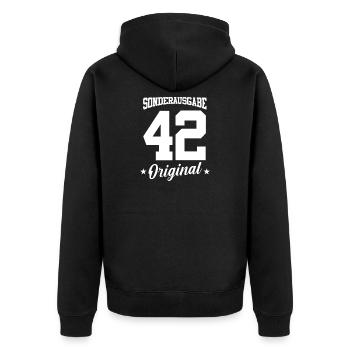 42 Geburtstag - Unisex Premium Bio Zip Hoodie - Schwarz - Hinten - Nico (187cm)