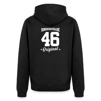 46 Geburtstag - Unisex Premium Bio Zip Hoodie - Schwarz - Hinten - Nico (187cm)