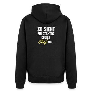 So sieht ein echt cooler Chef aus - Unisex Premium Bio Zip Hoodie - Schwarz - Hinten - Nico (187cm)