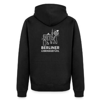 Berliner Lebensgefühl Emblem - Unisex Premium Bio Zip Hoodie - Schwarz - Hinten - Nico (187cm)