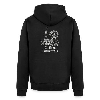 Wiener Lebensgefühl Collage - Unisex Premium Bio Zip Hoodie - Schwarz - Hinten - Nico (187cm)