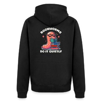 Silent Caterpillar Leselicht - Unisex Premium Bio Zip Hoodie - Schwarz - Hinten - Nico (187cm)