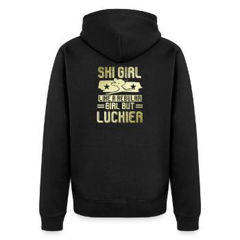 ski mädchen - Unisex Premium Bio Zip Hoodie - Schwarz - Hinten - Nico (187cm)