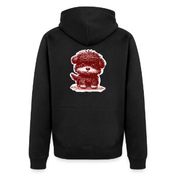 Wuscheliges Hündchen (Rot) - Unisex Premium Bio Zip Hoodie - Schwarz - Hinten - Nico (187cm)
