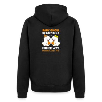 Gender Reveal Halloween Babyshower - Unisex Premium Bio Zip Hoodie - Schwarz - Hinten - Nico (187cm)