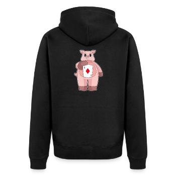 Pig Poker Poker Card Game - Unisex Premium Organic Zip Hoodie - black - Back - Nico (187cm)